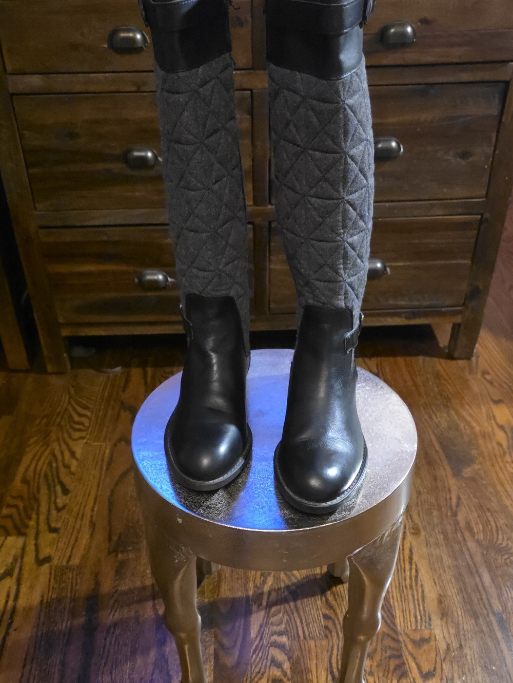Franco Sarto Women’s Black Knee-High Quilted Panel Riding Boots